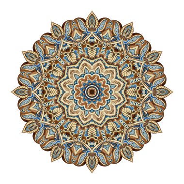 Suluboya mandala Hint tarzı. Geleneksel dantel beyaz arka plan üzerinde izole.