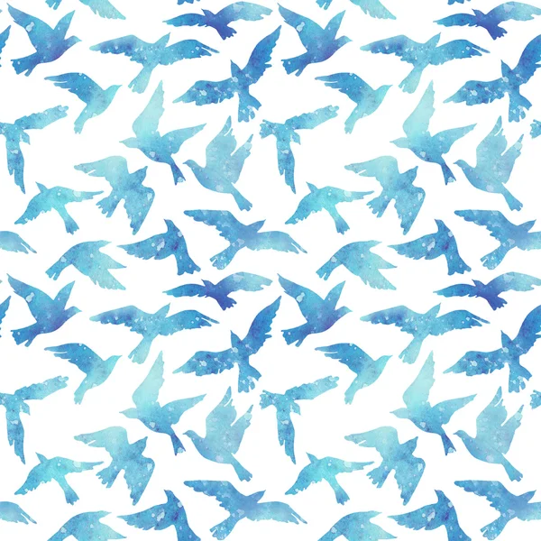 Silhuetas aquarelas de pássaros voadores. Padrão sem costura — Fotografia de Stock