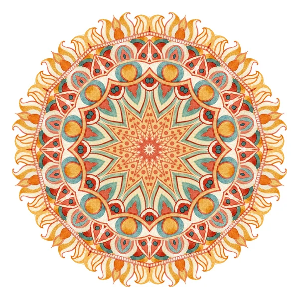 Aquarel mandala met heilige geometrie. Sierlijke lace geïsoleerd op witte achtergrond. — Stockfoto