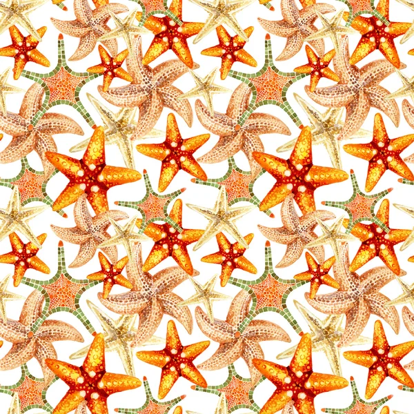 수채화 starfishes 원활한 패턴 — 스톡 사진