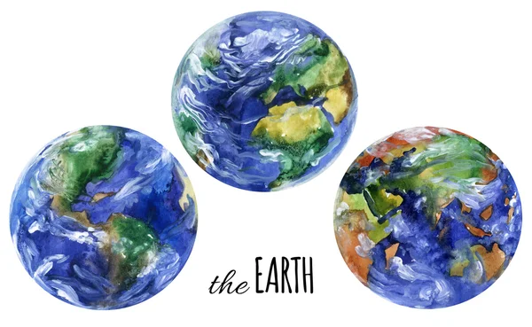 stock image Watercolor planet earth views. Americas, europe and asia views. 