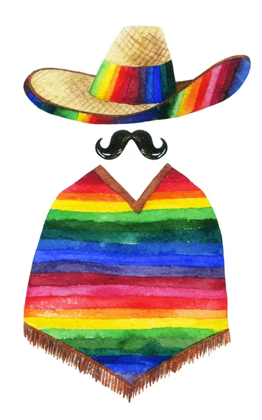 Akvarellmålning av mannen som bär sombrero — Stockfoto