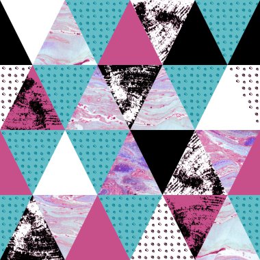 triangle seamless pattern with grunge and watercolor textures.