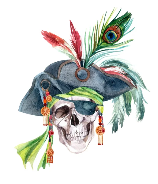 Watercolor pirate head — Stock Photo, Image