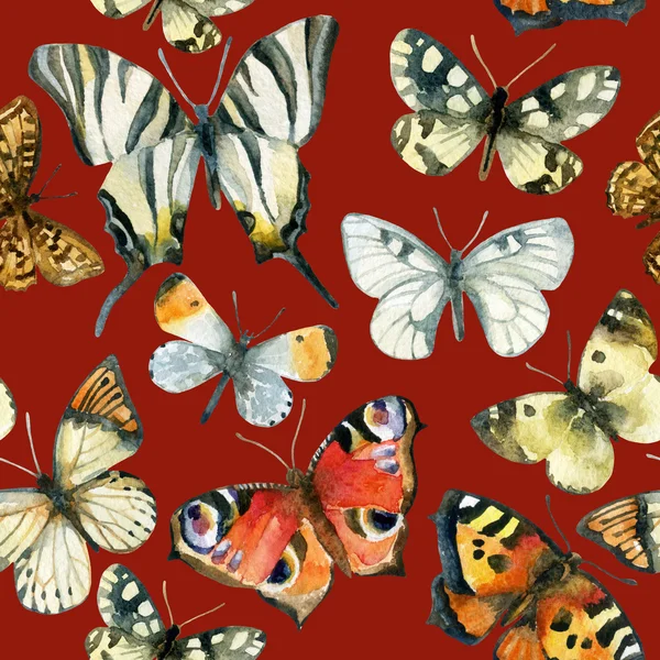 Hermosa acuarela mariposas patrón sin costura —  Fotos de Stock