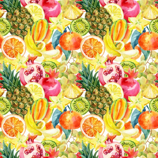 Egzotikus akvarell gyümölcs mix zökkenőmentes minta — Stock Fotó