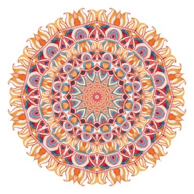 Suluboya mandala kutsal geometri ile. Beyaz arka plan üzerinde izole süslü dantel.