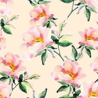 Suluboya briar çiçek seamless modeli. Köpek Rose dalları