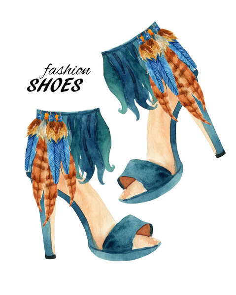 Watercolor stiletto heel shoes painting.