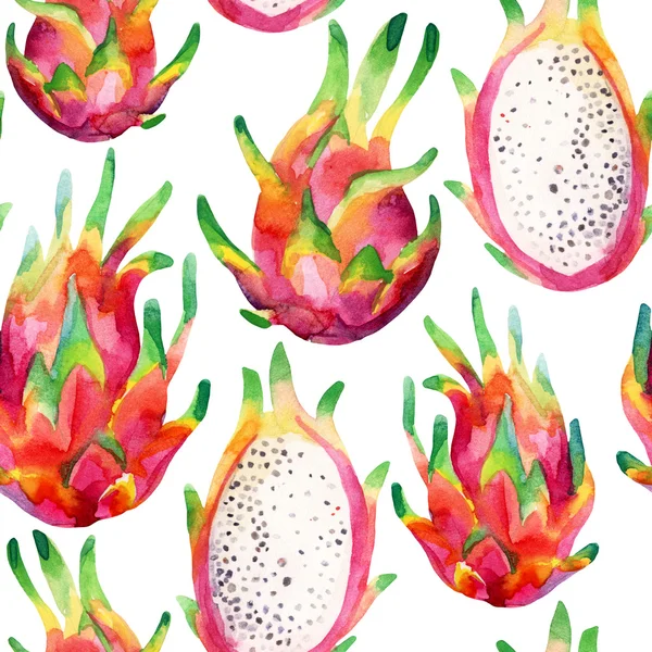 Watercolor dragon fruit seamless pattern on white background — Stock Photo, Image