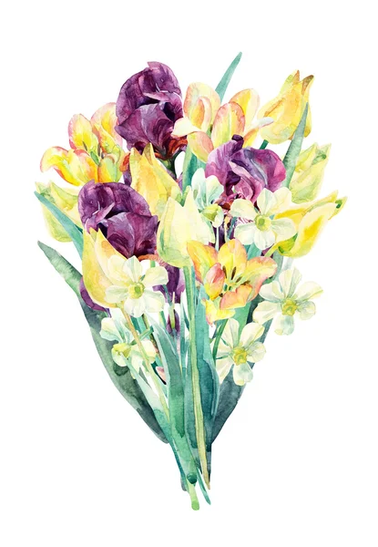 Buquê de flores de aquarela, design de cartão de jardim — Fotografia de Stock