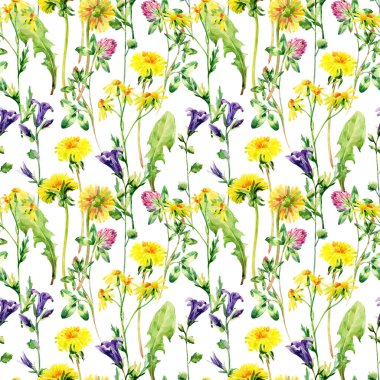 Çayır suluboya çiçekleri dikişsiz desen