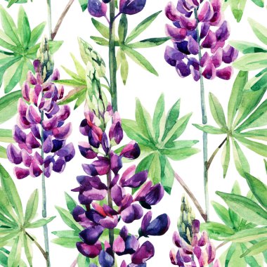 Sulu Boya lupines ile çiçek seamless modeli