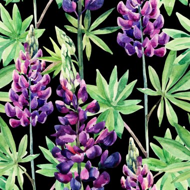 Sulu Boya lupines ile çiçek seamless modeli