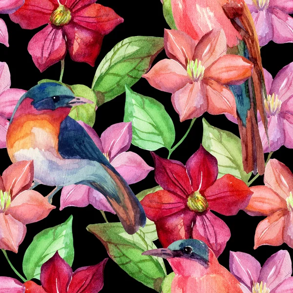 Watercolor clematis seamless pattern. — Stock Photo, Image