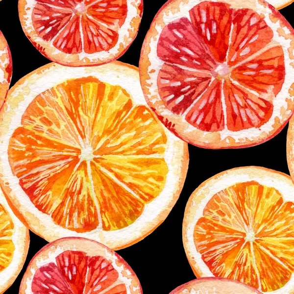Акварельний візерунок зі свіжого апельсина, ківі та грейпфрута — стокове фото