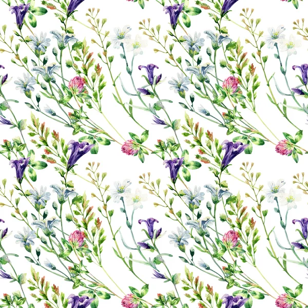 Watercolor wild flowers seamless pattern. — Φωτογραφία Αρχείου
