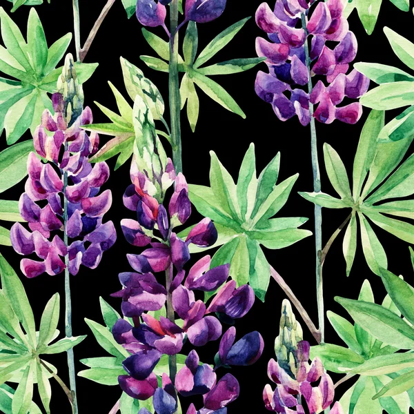 Flores padrão sem costura com lupine aquarela — Fotografia de Stock