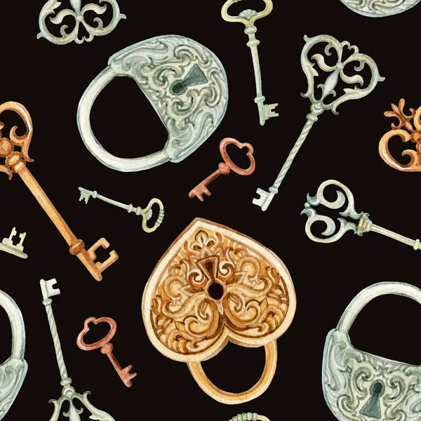Retro sleutels en sloten naadloos patroon — Stockfoto
