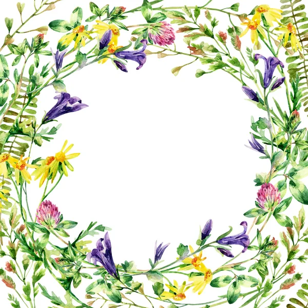 Akvarell vad virágok koszorút kártya — Stock Fotó
