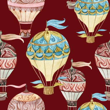 Aerostat seamless modeli. Suluboya sıcak hava balonları 