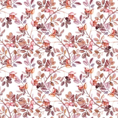 Köpek Rose dalları ile sulu boya Dikişsiz desen