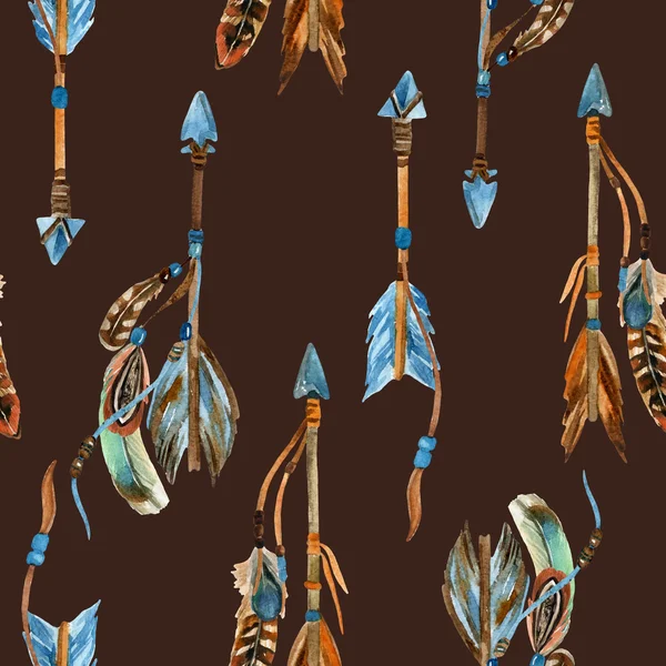 Watercolor tribal arrows seamless pattern. — Stock Photo, Image