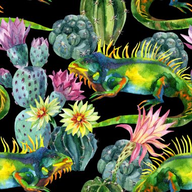 Sulu Boya Dikişsiz kaktüs desen