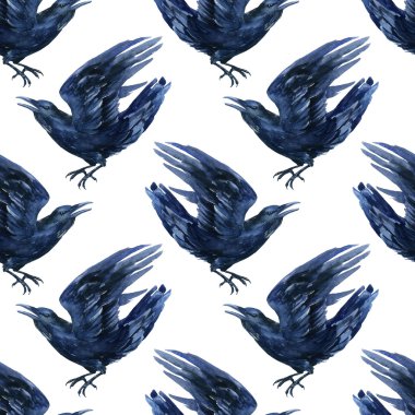 Kuzgun illüstrasyon dikişsiz desen.