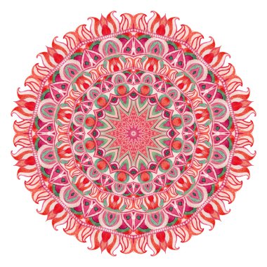 Suluboya mandala kutsal geometri ile. Beyaz arka plan üzerinde izole süslü dantel.