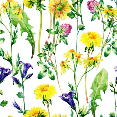 Çayır suluboya çiçekleri dikişsiz desen