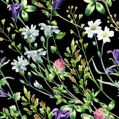 Watercolor wild flowers seamless pattern.