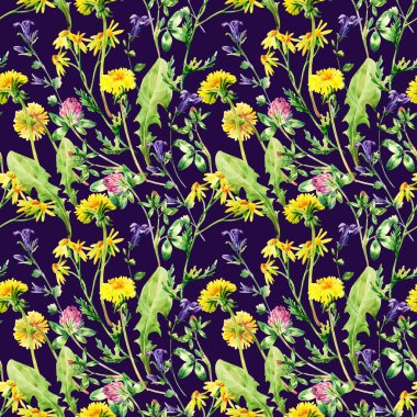 Çayır suluboya yabani çiçekler dikişsiz desen