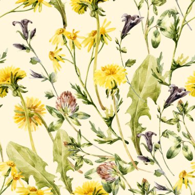 Çayır suluboya yabani çiçekler dikişsiz desen