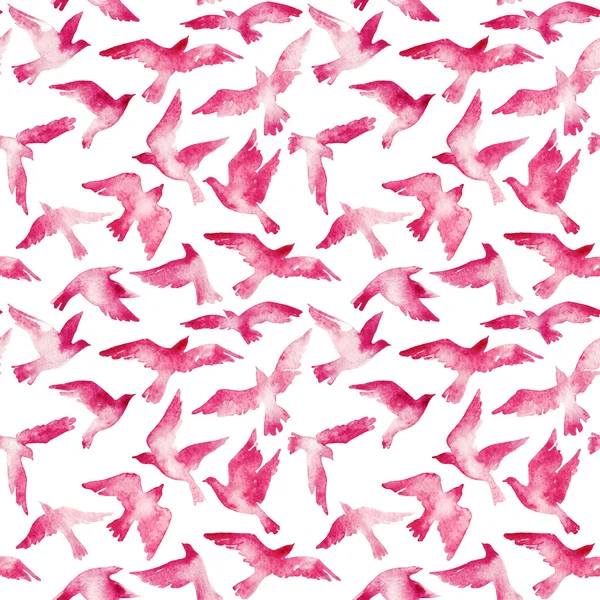 Akvarell sziluettek a repülő madarak. Varrat nélküli mintát — Stock Fotó