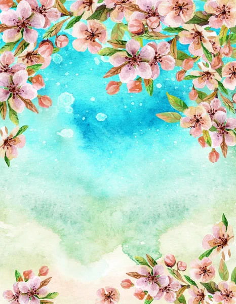 Watercolor japanese cherry blossoms — Stock Photo, Image