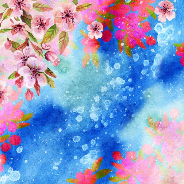 Watercolor japanese cherry blossoms — Stock Photo, Image