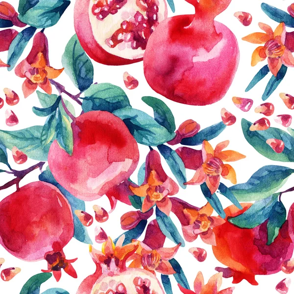 Suluboya nar çiçek dalları ve meyve seamless modeli