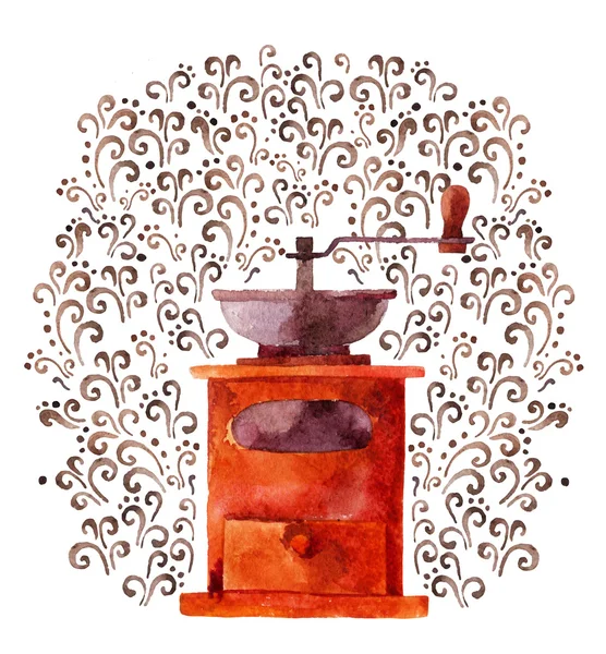 插图与咖啡研磨机 — 图库照片