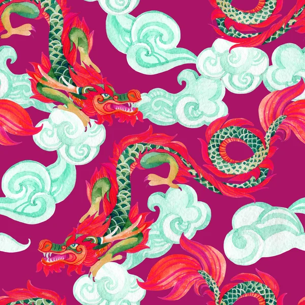 Modello senza cuciture del drago cinese. Asiatico drago illustrazione — Foto Stock
