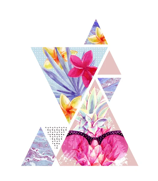 선글라스, 팬 야자수 잎, 파인애플이 있는 삼각형. — 스톡 사진