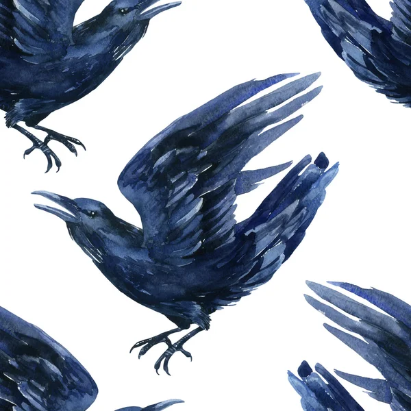 Raven ilustracja bez szwu wzór. — Zdjęcie stockowe