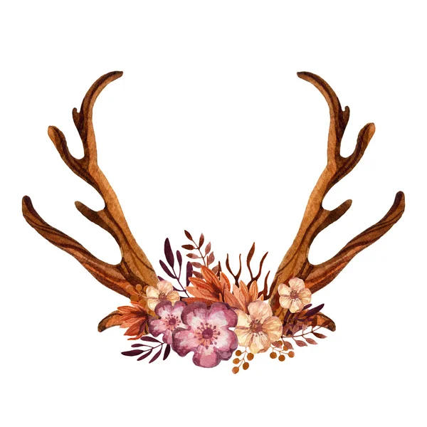 Watercolor floral antler. — Stock fotografie