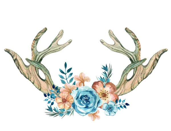 Watercolor floral antler. — Stock Photo, Image