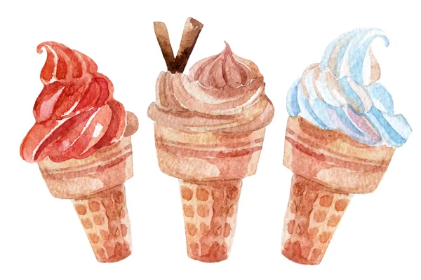 Watercolor ice cream set. — Stock Photo, Image