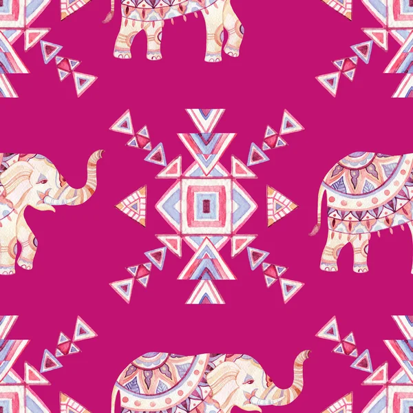 Indische olifant aquarel naadloze patroon — Stockfoto