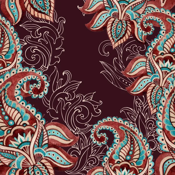 Paisley modello senza soluzione di continuità. Acquerello ornamento indiano — Foto Stock