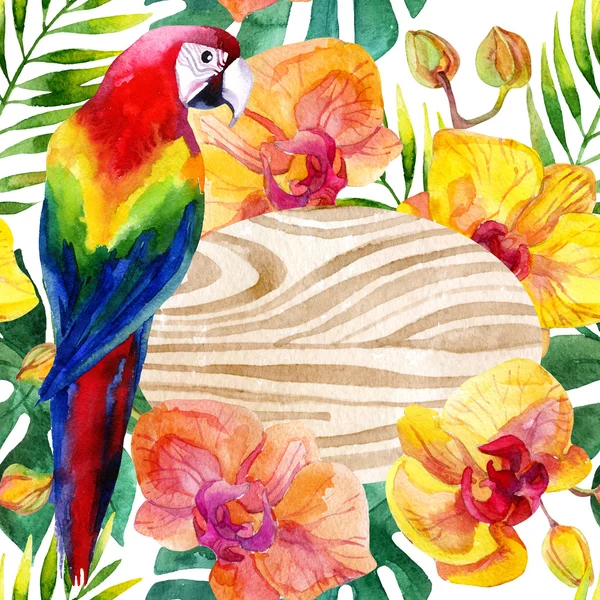 Akvarell-kort med papegoja — Stockfoto