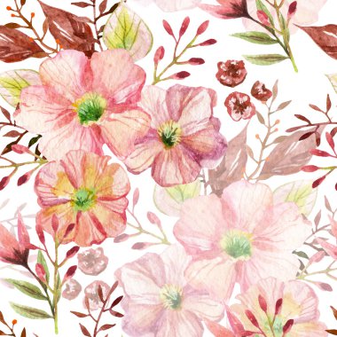 Çiçekler ile Seamless modeli. Suluboya resim.