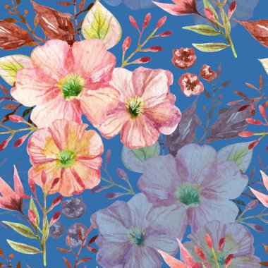Çiçekler ile Seamless modeli. Suluboya resim.
